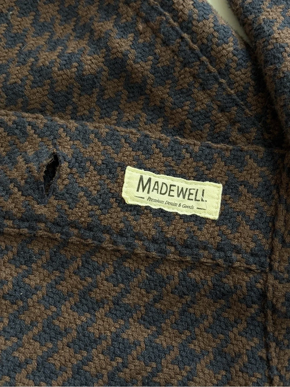 Madewell Men’s Brown & Navy Houndstooth Button-Up Shirt Jacket Small Easy Fit